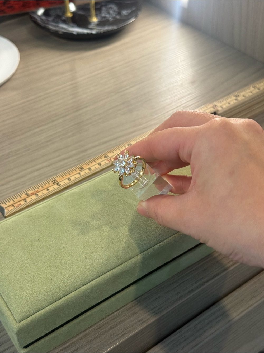 Gold Floral Cluster Cocktail Ring with Clear Stones One Size Adjustable Band